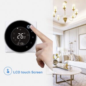 Smart Floor Heat Thermostat, WiFi Voice Phone Control LCD Touch Screen Thermostat for Electric Heating Systems 95‑240VAC