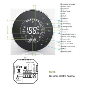 Smart Floor Heat Thermostat, WiFi Voice Phone Control LCD Touch Screen Thermostat for Electric Heating Systems 95‑240VAC