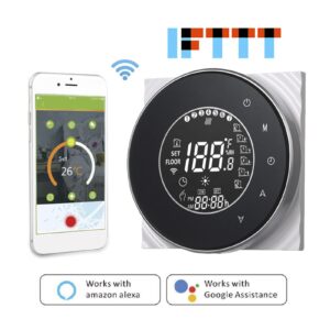 Smart Floor Heat Thermostat, WiFi Voice Phone Control LCD Touch Screen Thermostat for Electric Heating Systems 95‑240VAC