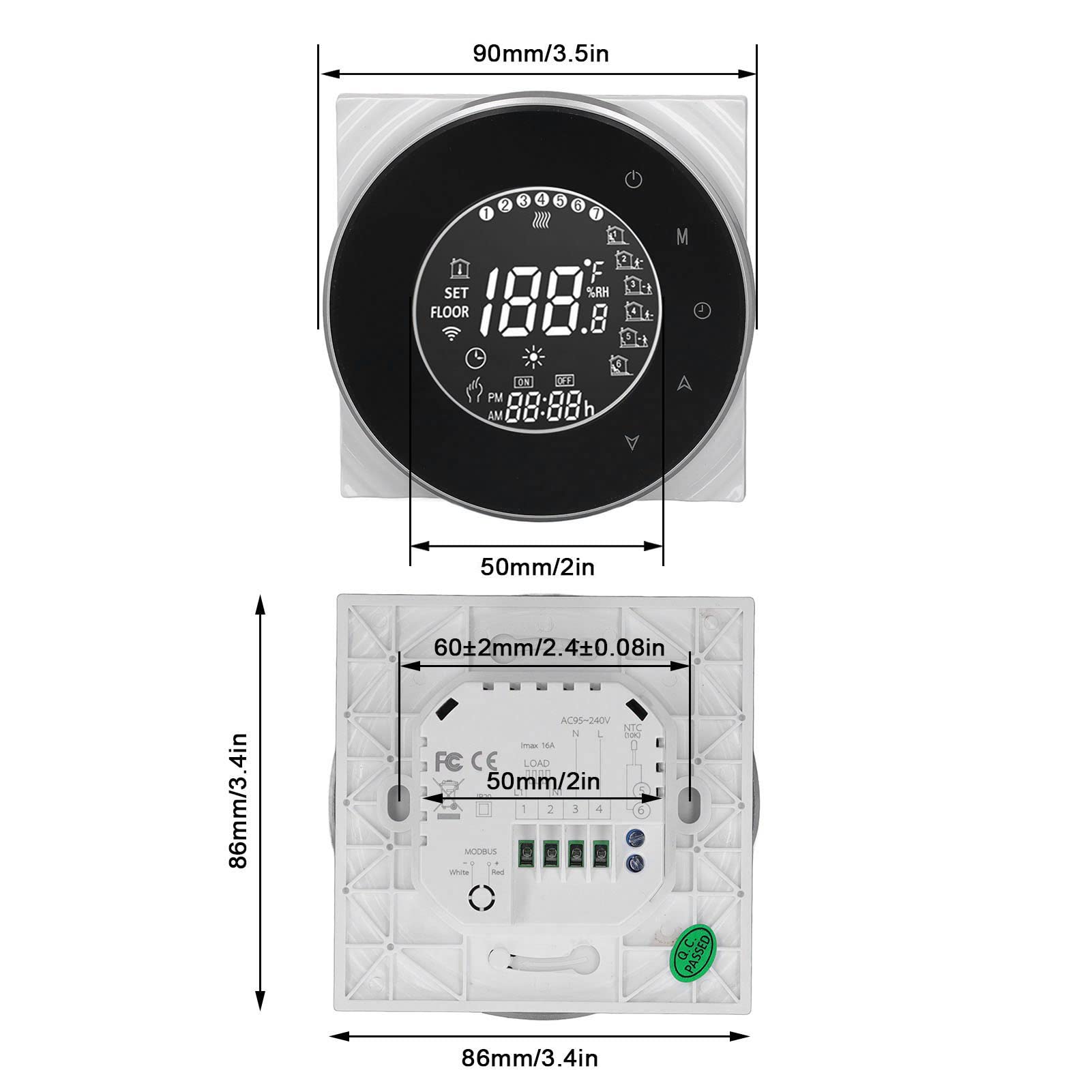 Smart Floor Heat Thermostat, WiFi Voice Phone Control LCD Touch Screen Thermostat for Electric Heating Systems 95‑240VAC