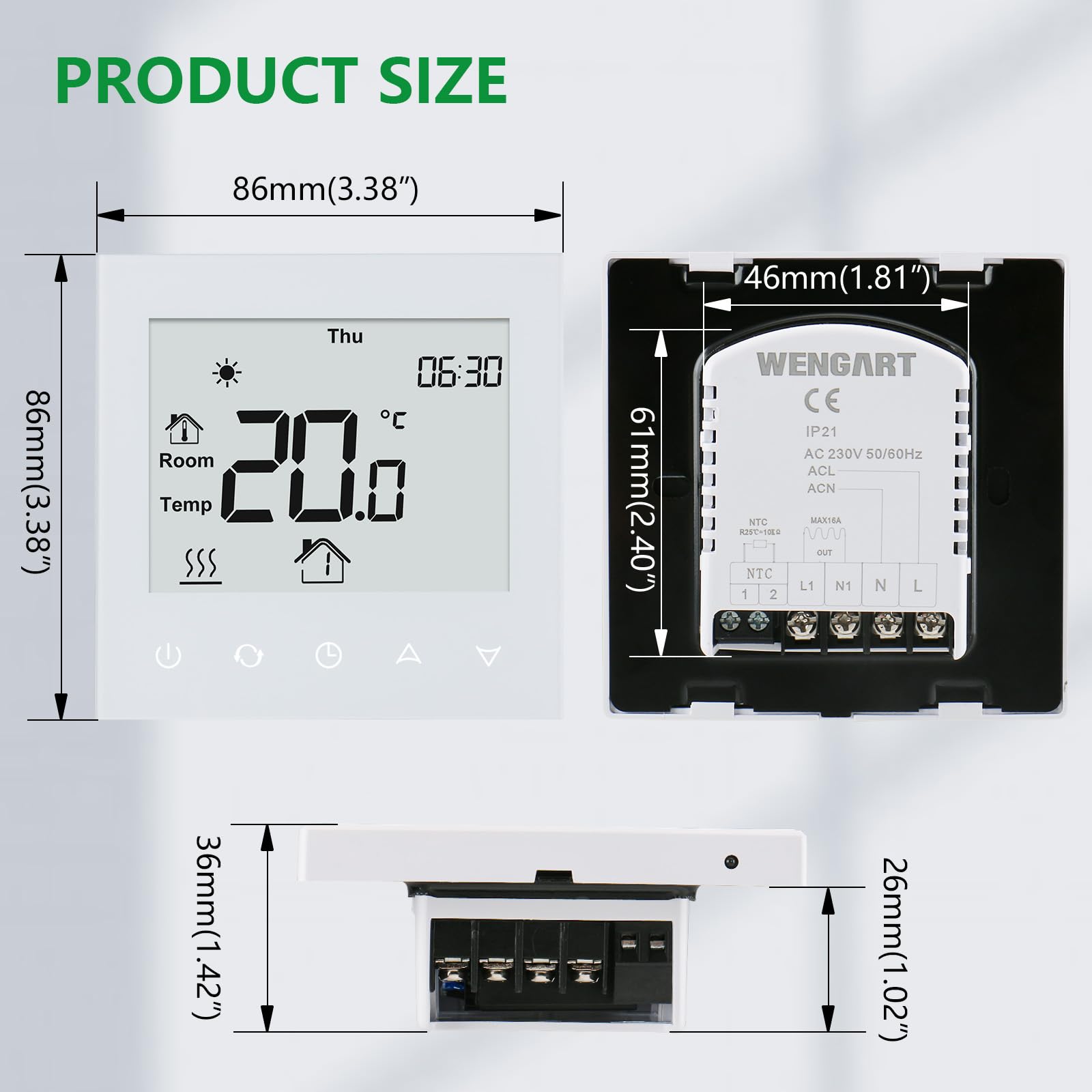 Wengart Underfloor Heating Thermostats Controller 7-Day Programmable with LCD Touch Screen WG505,AC230V 3A Work for Radiant Floor Heating Link Gas Boiler White