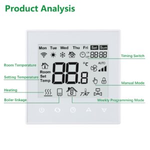 Wengart Underfloor Heating Thermostats Controller 7-Day Programmable with LCD Touch Screen WG505,AC230V 3A Work for Radiant Floor Heating Link Gas Boiler White