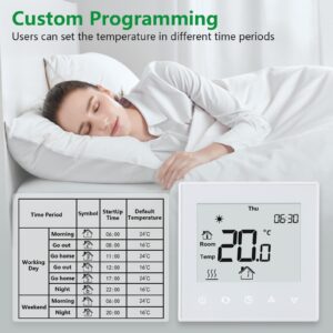 Wengart Underfloor Heating Thermostats Controller 7-Day Programmable with LCD Touch Screen WG505,AC230V 3A Work for Radiant Floor Heating Link Gas Boiler White