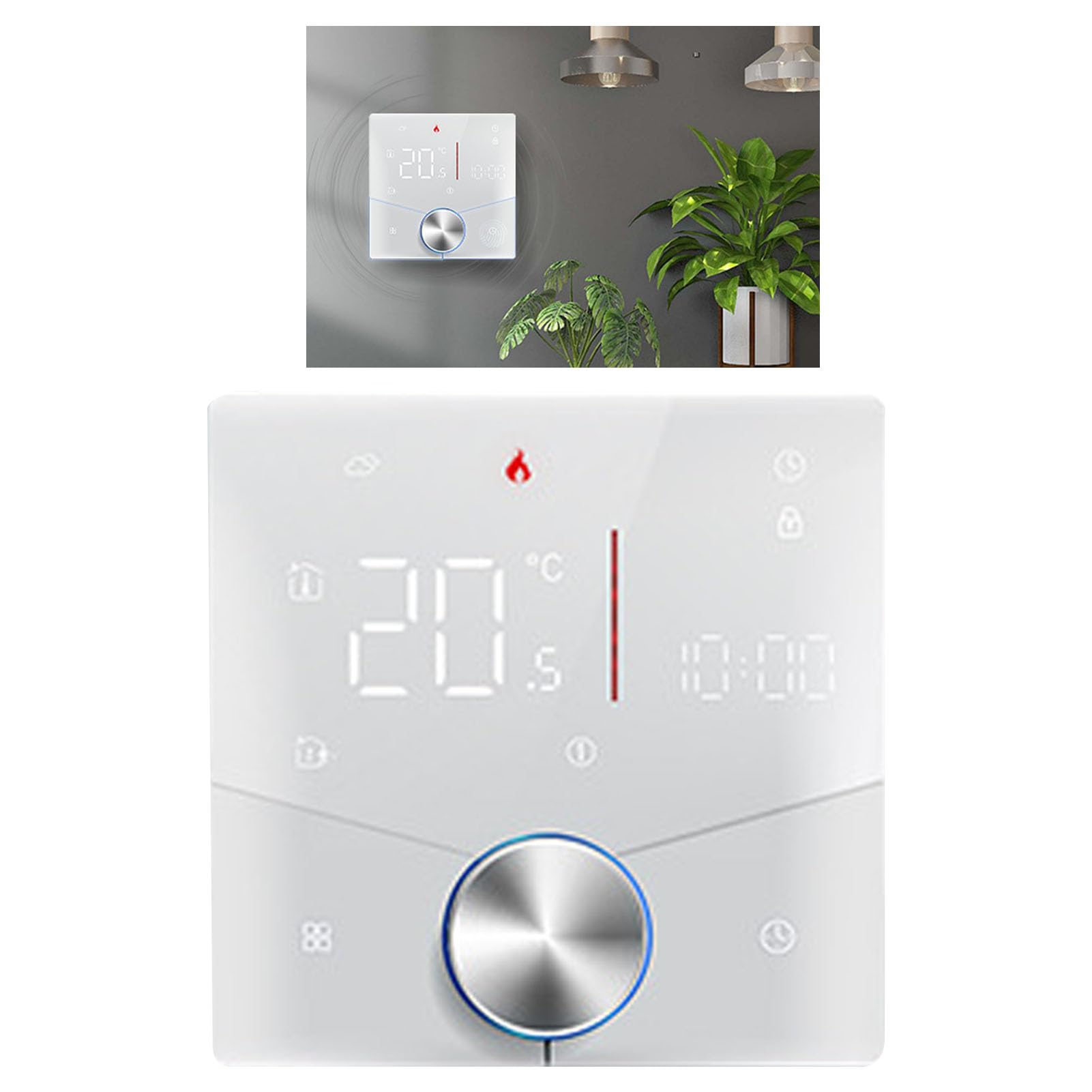 WiFi Programmable LCD Display Smart Thermostat for Tuya with Knob, Floor Heating Control Panel, Digital (White)