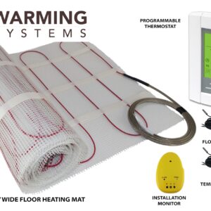 60 Sqft Mat, Electric Radiant Floor Heating System with Digital Floor Sensing Thermostat, includes 2 Floor Temperature Sensors and Installation Monitor, Heated Floor System, Radiant Floor Heating Mat