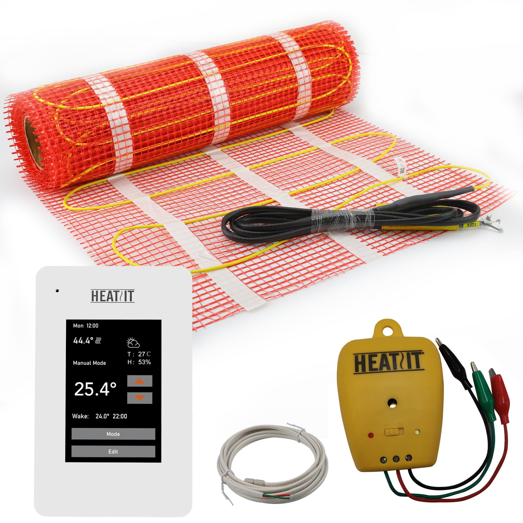 40 sqft HEATIT Warmmat Electric Radiant Self-adhesive Floor Heat Heating System & ET-7A Thermostat & Alarm Monitor