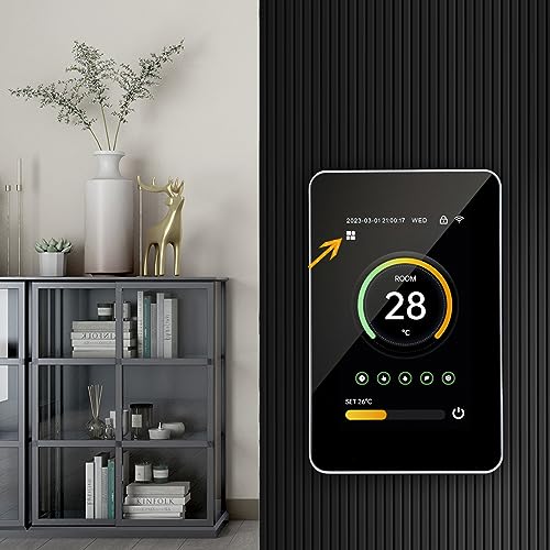 Digital Thermostat, 100?250VAC Smart Thermostat 4.3in Vertical Screen Professional IP20 for Floor Heating (16A)