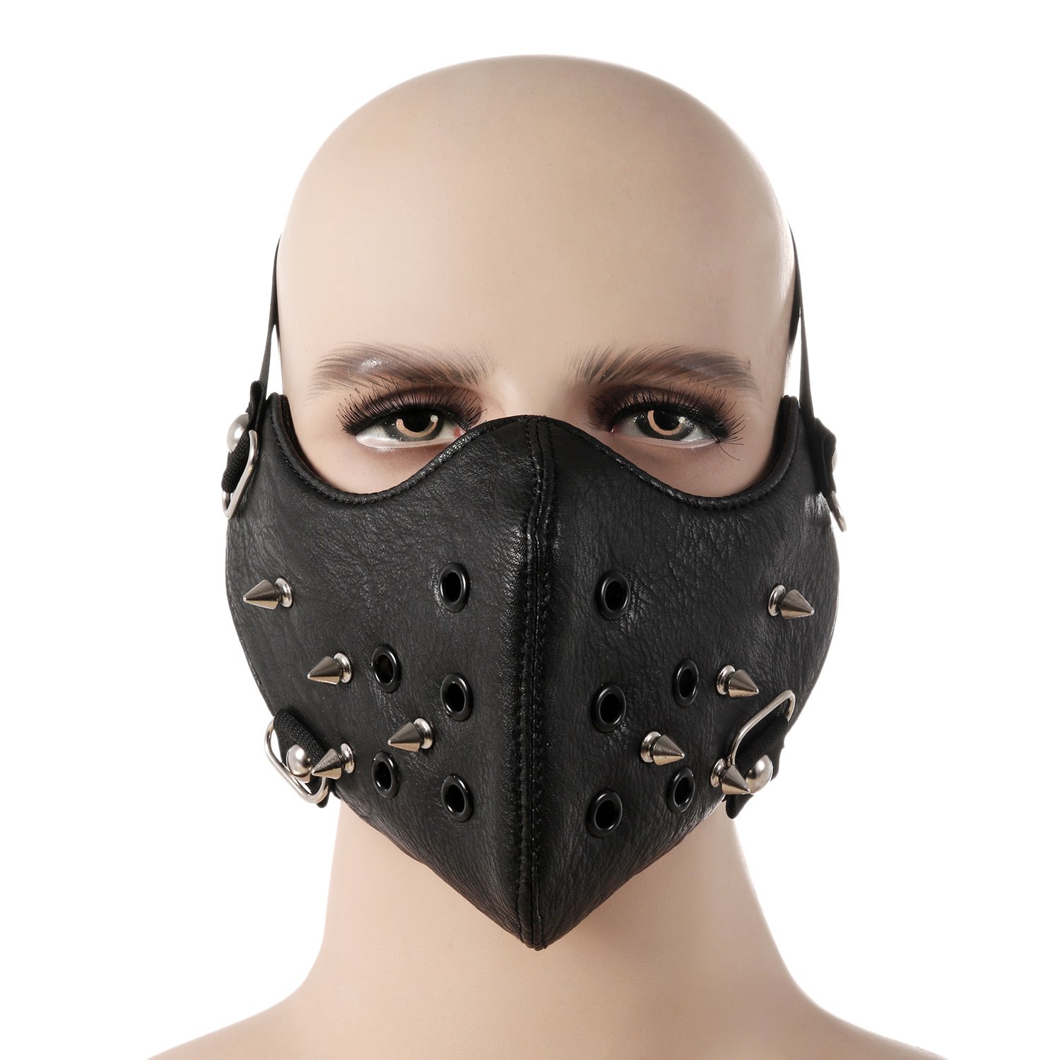 TSWRK Punk Faux Leather Mask, Wind Protector Motorcycle Biker Half Face Mask, Anti-Dust Sport Mask Halloween Costume