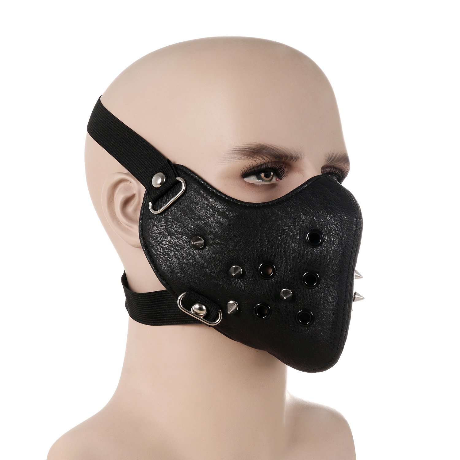 TSWRK Punk Faux Leather Mask, Wind Protector Motorcycle Biker Half Face Mask, Anti-Dust Sport Mask Halloween Costume