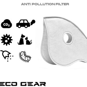 ECO-GEAR Anti Pollution Face Mask with Military Grade Protection | Anti Smoke, Exhaust Gas, Dust, Pollen | Hiking, Running, Walking, Cycling, Ski and other Outdoor Activities (Large, Black)