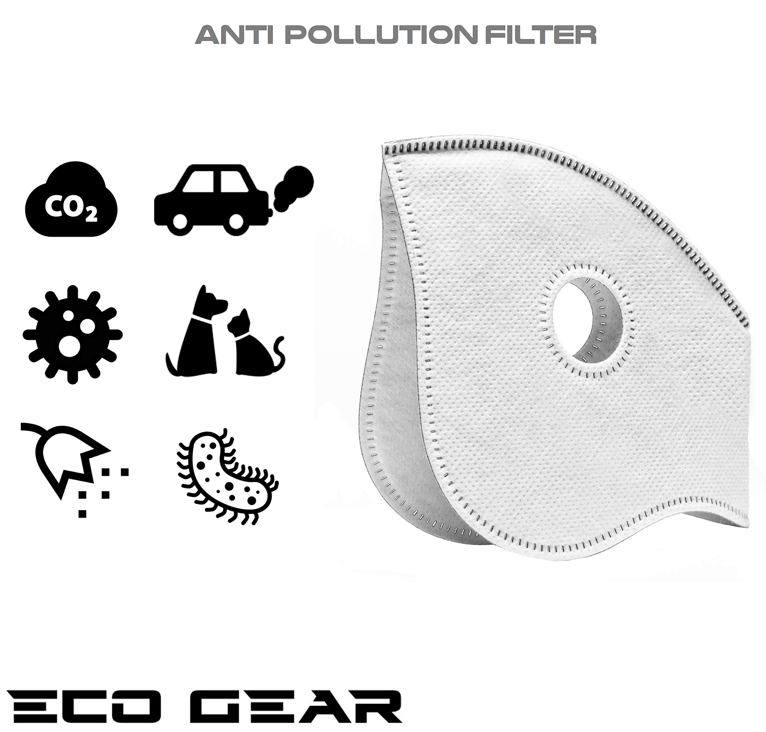 ECO-GEAR Anti Pollution Face Mask with Military Grade Protection | Anti Smoke, Exhaust Gas, Dust, Pollen | Hiking, Running, Walking, Cycling, Ski and other Outdoor Activities (Large, Black)