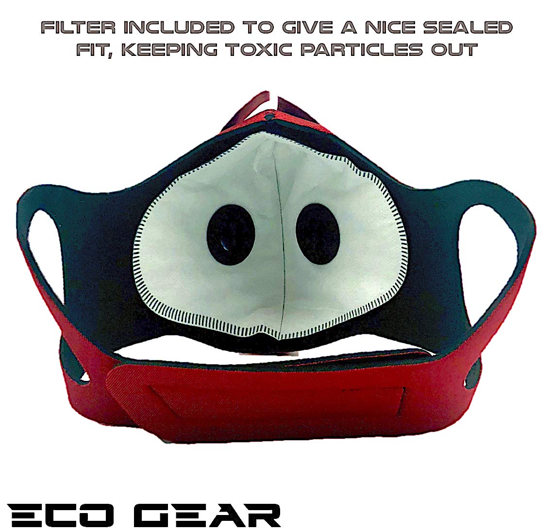 ECO-GEAR Anti Pollution Face Mask with Military Grade Activated Carbon Protection | Anti Smoke, Exhaust Gas, Dust, Pollen | Running, Walking, Cycling and other Outdoor Activities (Pure Red)