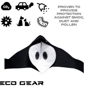 ECO-GEAR Anti Pollution Face Mask with Military Grade Protection | Anti Smoke, Exhaust Gas, Dust, Pollen | Hiking, Running, Walking, Cycling, Ski and other Outdoor Activities (Large, Black)