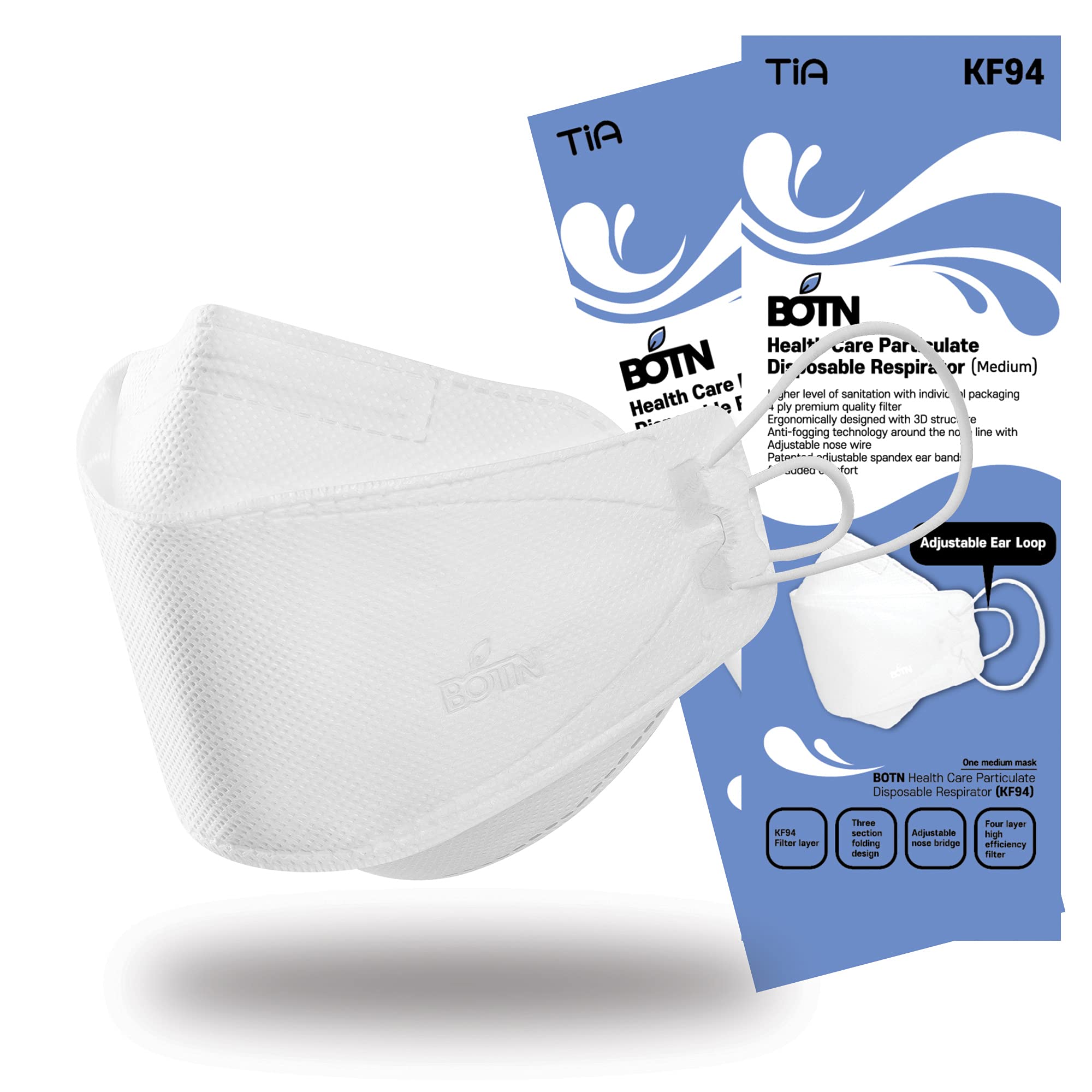 BOTN youth fit 23Pack KF94 Protective and Safety Face Mask, Adjustable Strap and Made in Korea, 4-Layer Filter and 3D Design (White, Medium)