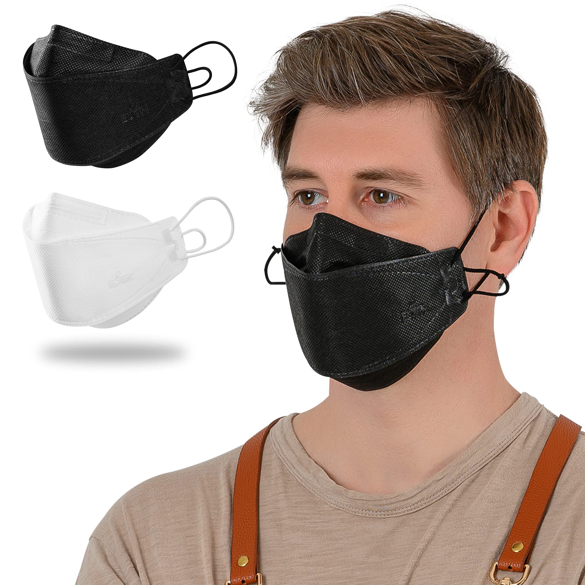 BOTN 10Pcs X-Large KF94 Protective and Safety Face Mask for Adult, 4-Layer Filter and 3D Design, Adjustable Strap and Premium Quality Made in Korea (Black)