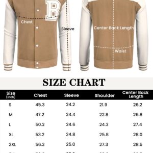 COOFANDY Baseball Jacket for Mens Letterman Varsity Jackets Button Up Khaki Sweatshirt with Letter B