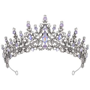sweetv purple iridescent tiara crown queen crowns for women aurora borealis crystal princess tiara hair accessories for prom cosplay birthday halloween