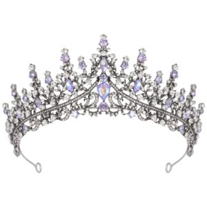 SWEETV Purple Iridescent Tiara Crown Queen Crowns for Women Aurora Borealis Crystal Princess Tiara Hair Accessories for Prom Cosplay Birthday Halloween