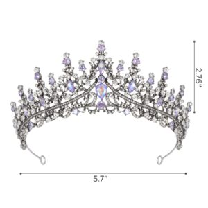 SWEETV Purple Iridescent Tiara Crown Queen Crowns for Women Aurora Borealis Crystal Princess Tiara Hair Accessories for Prom Cosplay Birthday Halloween