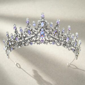 SWEETV Purple Iridescent Tiara Crown Queen Crowns for Women Aurora Borealis Crystal Princess Tiara Hair Accessories for Prom Cosplay Birthday Halloween