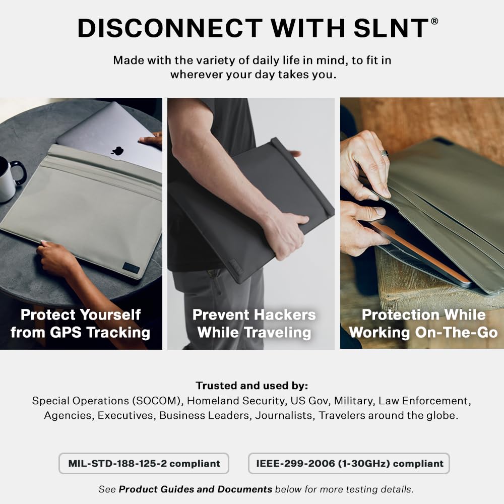 SLNT Weatherproof Nylon Faraday Bag with Silent Pocket Technology - Signal Blocking Device Vertical Sleeve for 13 inch & 15 inch Laptops and Tablets - Provides Instant Protection (Black Nylon, 13 in)