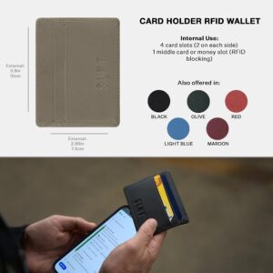 SLNT Napa Top Grain Leather RFID & NFC Signal Blocking Simple Card Wallet - Contains 4 Credit Card Slots and 1 Center Pocket - Clean, Sleek, Stylish Design - Slim and Lightweight Profile (Light Grey)