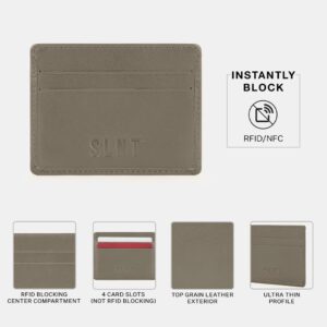 SLNT Napa Top Grain Leather RFID & NFC Signal Blocking Simple Card Wallet - Contains 4 Credit Card Slots and 1 Center Pocket - Clean, Sleek, Stylish Design - Slim and Lightweight Profile (Light Grey)