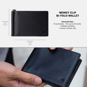 SLNT Leather RFID & NFC Blocking Money Clip Bi-Fold Wallet - Slim Profile, Lightweight Design, Great for Travel, Gift for Men - Signal Blocking Keeps Your Information Secure (Napa Leather, Black)