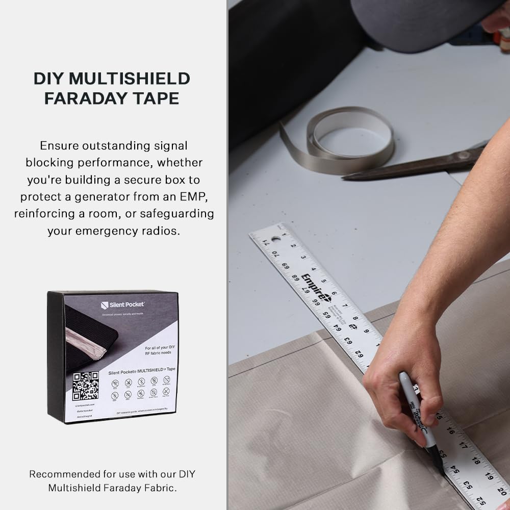 Silent Pocket SLNT Multishield Faraday Tape Perfect for Signal Blocking DIY, Easy to Apply, for Use with RF Fabric - Military Standard Shields Against All Signal Types (1 inch x 10 feet long)