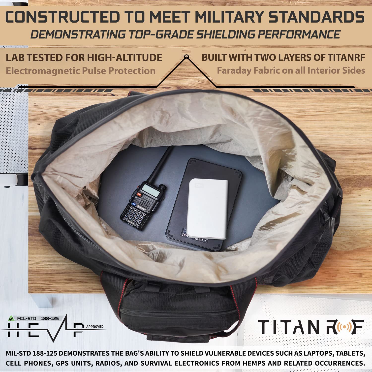 Mission Darkness X2 Faraday Duffel Bag + Detachable MOLLE Faraday Pouch (Gen 2) // Military-Grade RF Shielding for Large Electronics & Mobile Devices // Digital Forensics Signal Isolation Data Privacy