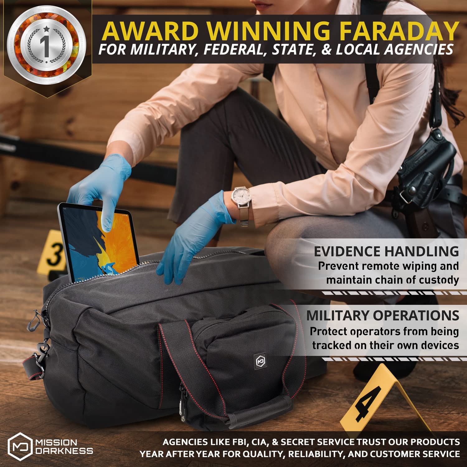 Mission Darkness X2 Faraday Duffel Bag + Detachable MOLLE Faraday Pouch (Gen 2) // Military-Grade RF Shielding for Large Electronics & Mobile Devices // Digital Forensics Signal Isolation Data Privacy