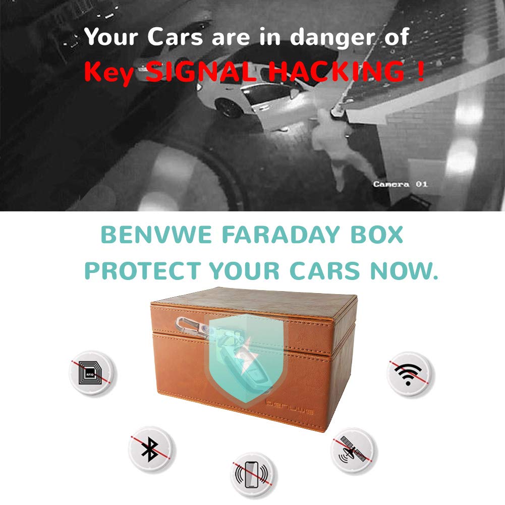 BENVWE Car Key Signal Blocker Box with Large Capacity, Call & RFID Signal Blocking Box, Faraday Cage Key Fob Protector, Anti Theft Keyless Car Security Box for Cellphone, Cards, Car Keys.