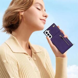 Tncavo Crossbody Wallet Case for Samsung Galaxy S22 Plus for Women, RFID Blocking Card Holder PU Leather Zipper Handbag Purse Phone Cover with Lanyard Strap for Samsung Galaxy S22 Plus XKL Purple