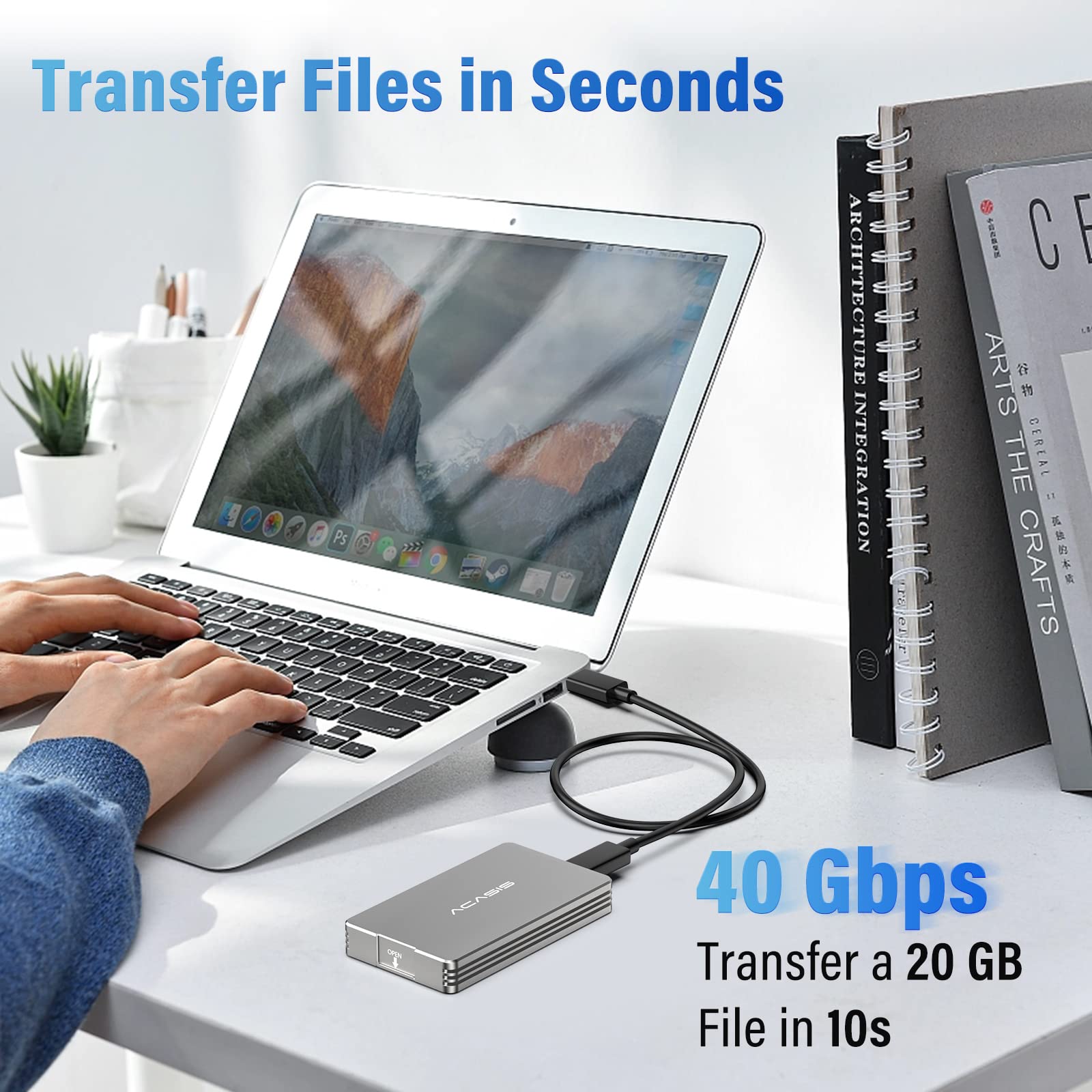 ACASIS 40Gbps M.2 NVMe SSD Enclosure, Upgraded Sturdy 8TB USB-C Aluminum External Hard Drive Enclosure with thunderbolt 4 cable 6.6ft/2m