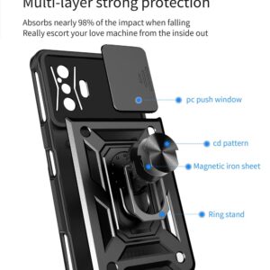 Ysnzaq Military Grade Heavy Duty Shockproof Phone Case for Xiaomi Redmi K50 Gaming/Poco F4 GT, Sliding Window Lens Protection with Magnetic Car Bracket Phone Cover for Xiaomi Poco F4 GT SJ Silver