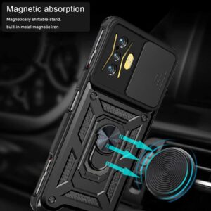 Ysnzaq Military Grade Heavy Duty Shockproof Phone Case for Xiaomi Redmi K50 Gaming/Poco F4 GT, Sliding Window Lens Protection with Magnetic Car Bracket Phone Cover for Xiaomi Poco F4 GT SJ Silver