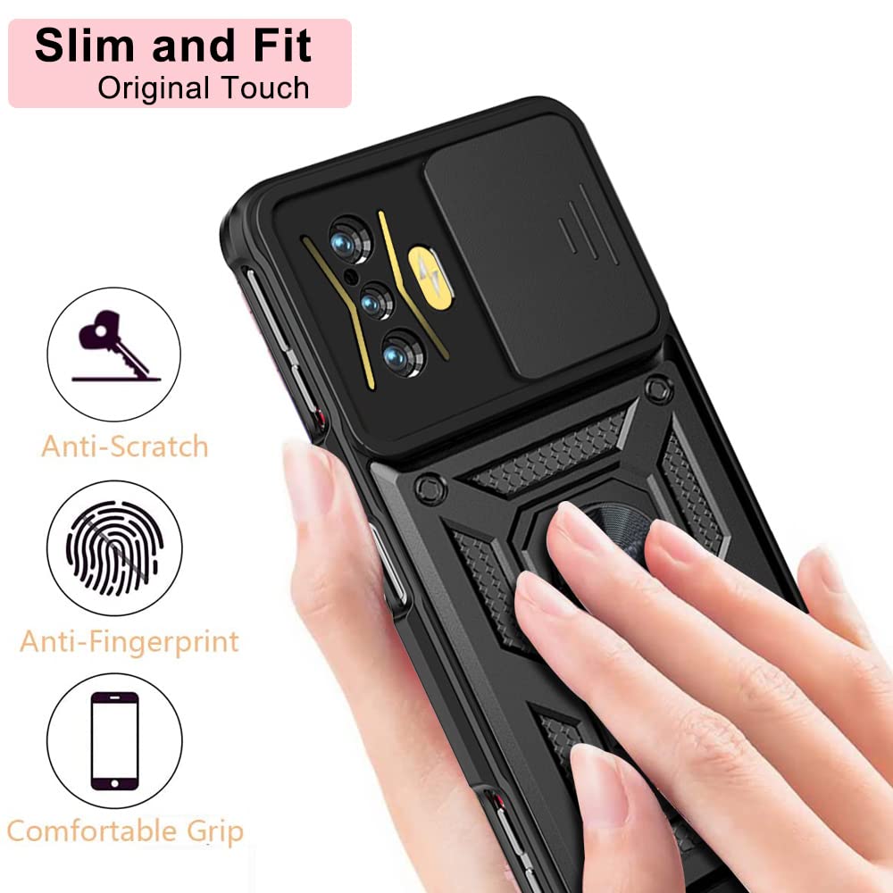 Ysnzaq Military Grade Heavy Duty Shockproof Phone Case for Xiaomi Redmi K50 Gaming/Poco F4 GT, Sliding Window Lens Protection with Magnetic Car Bracket Phone Cover for Xiaomi Poco F4 GT SJ Silver