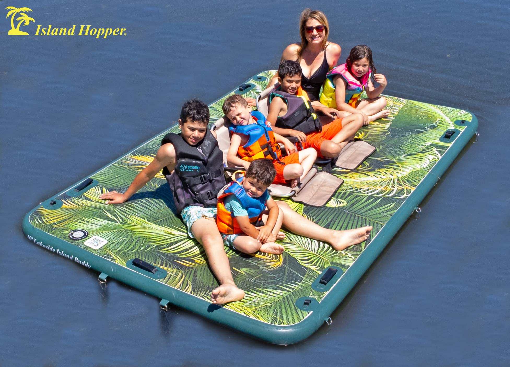 Island Hopper Lakeside Tropical Graphics Series 10ft x 6ft inflatable water platform floating dock & bouncer slide (Platform Only)