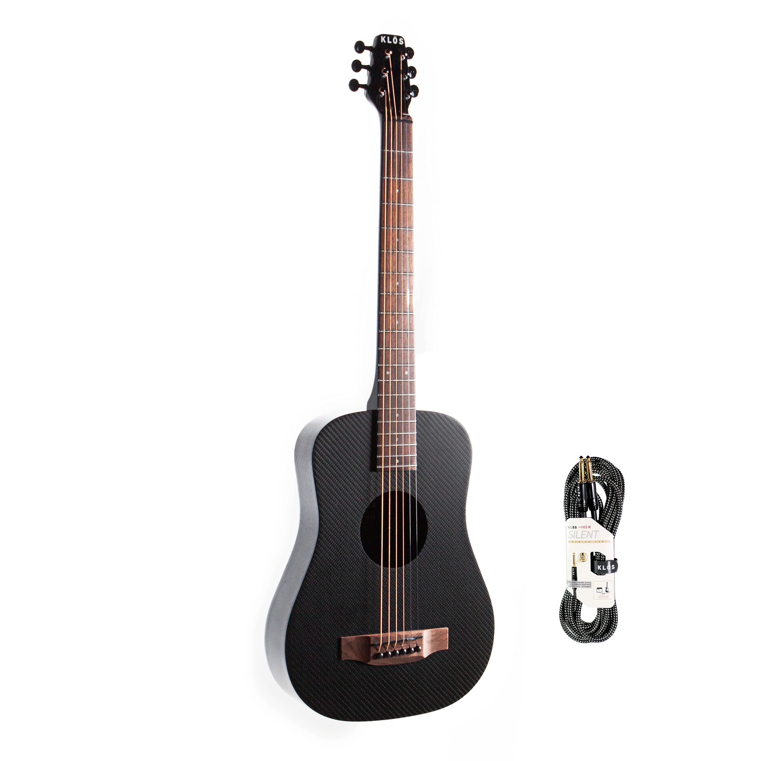 KLŌS 20' Straight to Straight Silent Cable and Black Carbon Fiber Travel Acoustic Guitar Kit Bundle
