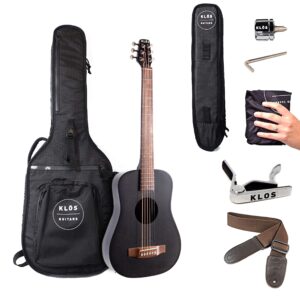 KLŌS 20' Straight to Straight Silent Cable and Black Carbon Fiber Travel Acoustic Guitar Kit Bundle