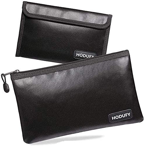 Hodufy Faraday Bag for Phones+Upgraded Faraday Bag for Key Fobs(2-Pack) Fireproof Money Bag