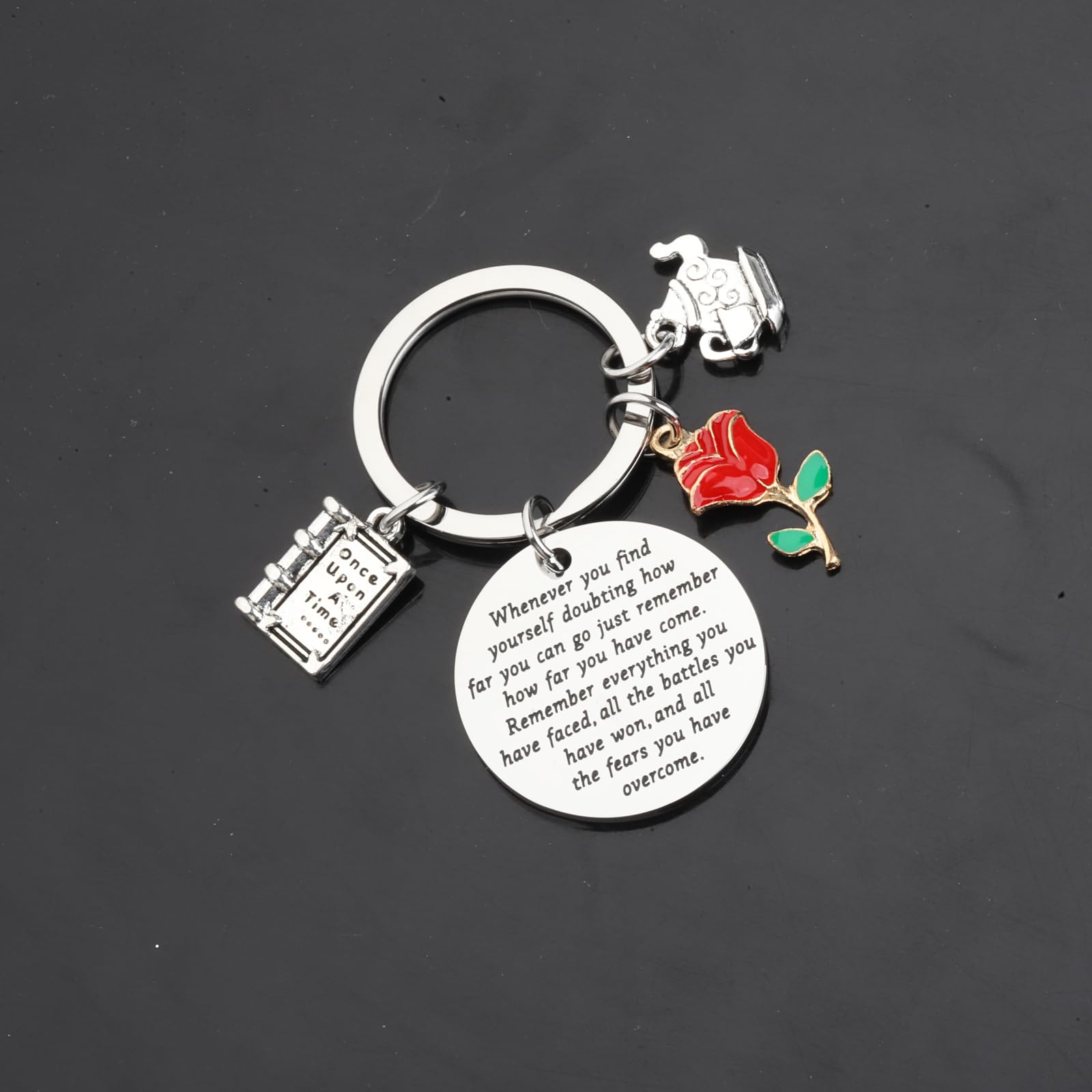 Lywjyb Birdgot Movie Inspired Gift Belle Rose Charm Keychain Fairytale Jewelry Motivational Gift (beauty and beast key)