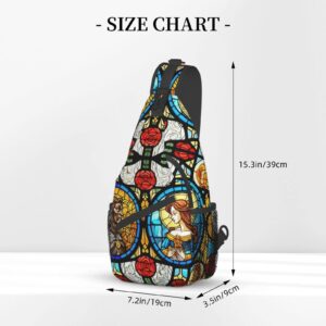 FYCFSLMY Beauty and Beast Fairytale Glass Crossbody Sling Backpack For Women & Men Chest Sling Backpack Casual For Travel Hiking