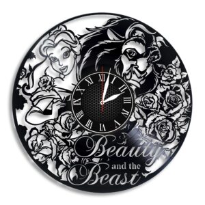 beauty and the beast art vinyl wall clock, beauty and the beast design gift for any occasion