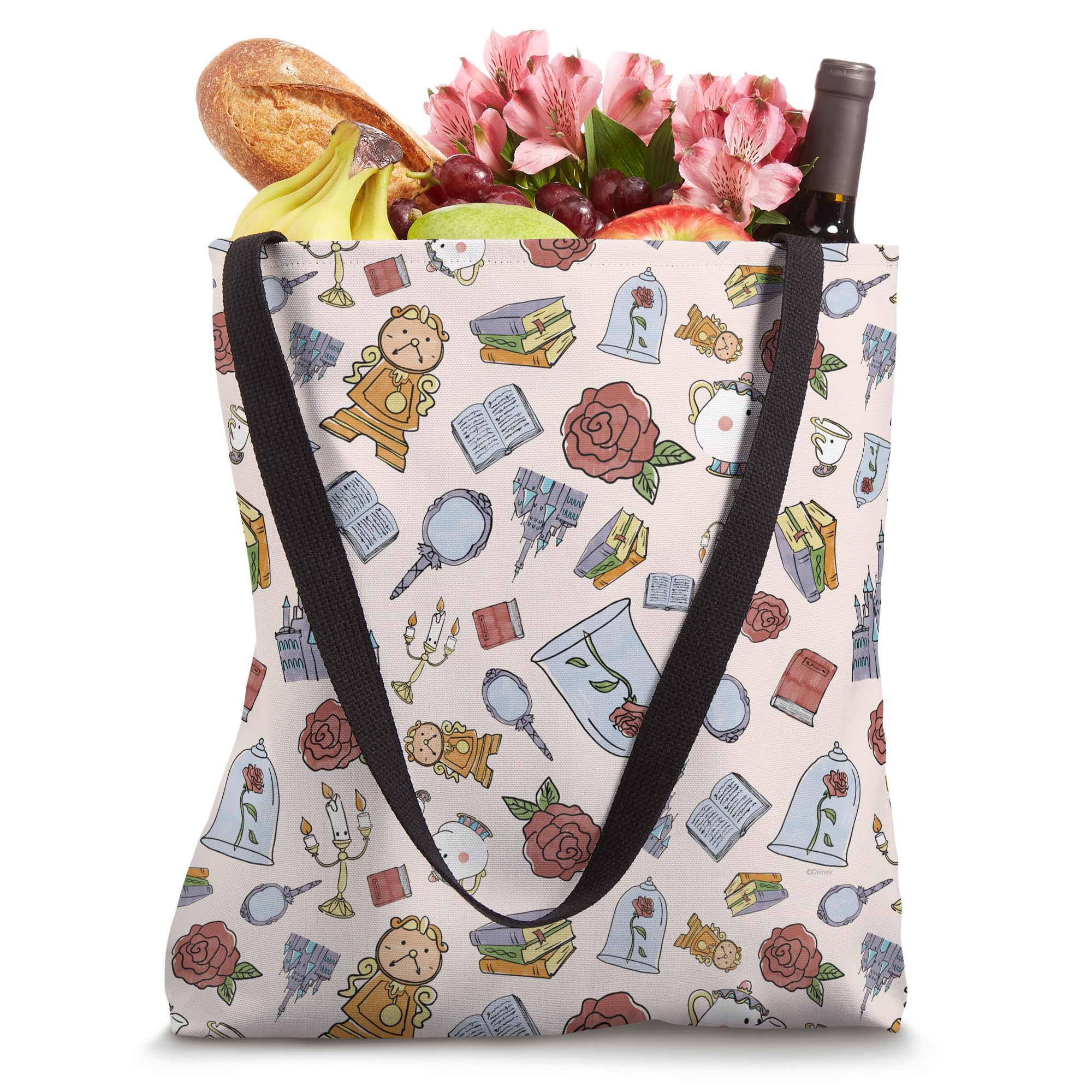 Disney Beauty and The Beast Enchanted Castle Print Tote Bag