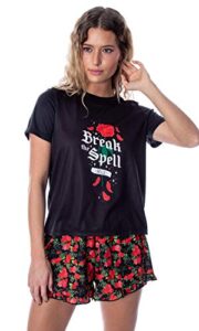 disney princess women's beauty and the beast break the spell belle shirt and ruffle shorts pajama set (x-large)