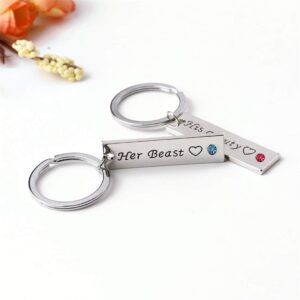 Floralby 1 Pair Her Beast/His Beauty Rectangle Key Ring Keychain Couple Bag Pendant Car Key Decor