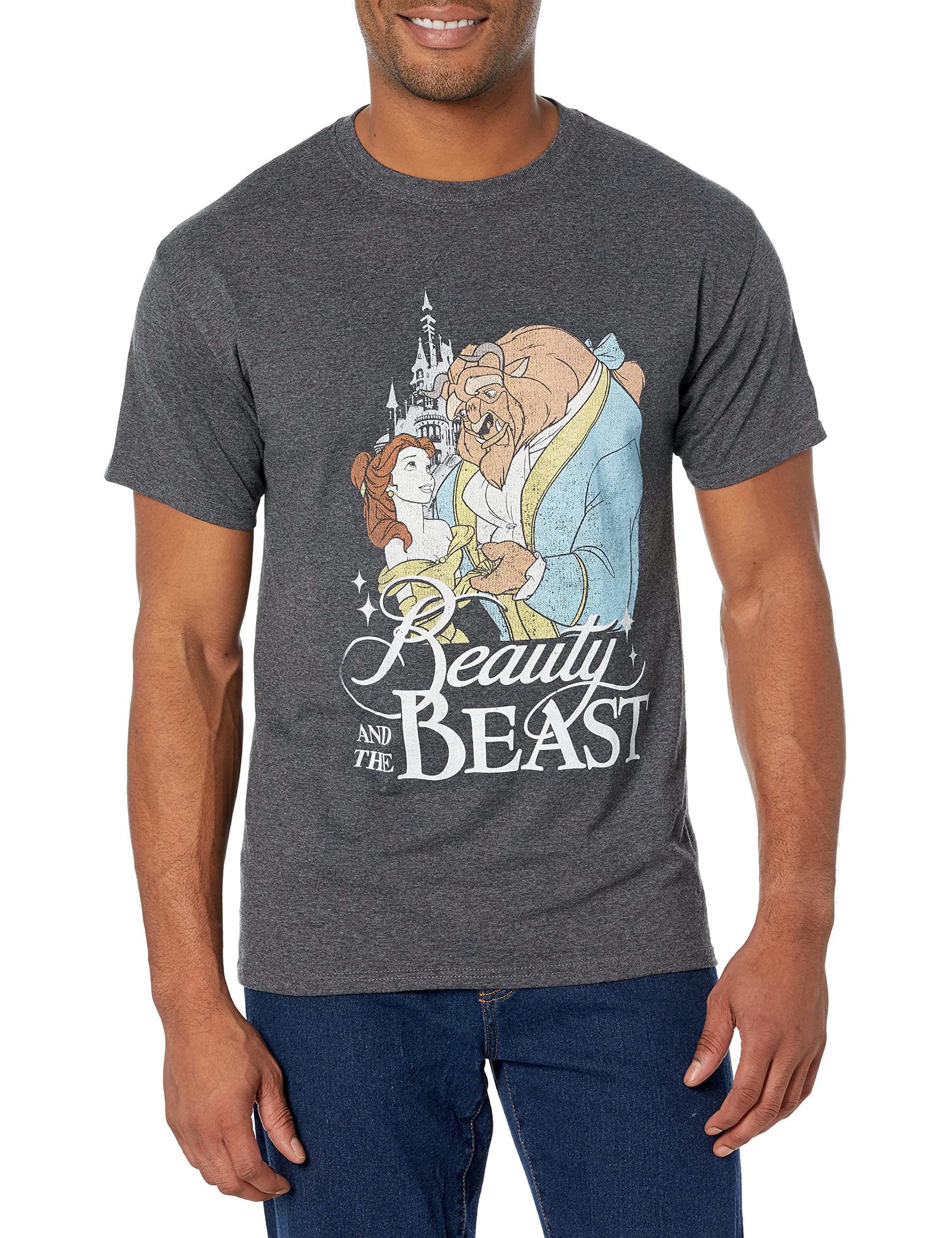 Disney mens Beauty and the Beast Poster Logo Graphic T-shirt T Shirt, Charcoal Heather, 4X-Large US