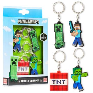 Minecraft Kids Keyrings and Silicone Wristband Set - Creeper Key Chain Set of 4, Collectables Gaming Gifts (Multi - Keyring Set)