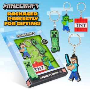 Minecraft Kids Keyrings and Silicone Wristband Set - Creeper Key Chain Set of 4, Collectables Gaming Gifts (Multi - Keyring Set)